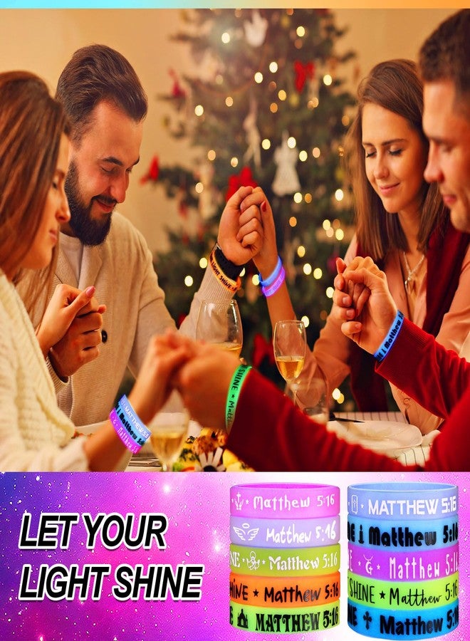Equsion 100 Pcs Christian Bracelets Glow in Dark Let Your Light Shine Silicone Bracelets Religious Jesus Wristbands Bulk Inspirational Scripture Easter Party Gift for Baptism Church(Colorful) - Image 5